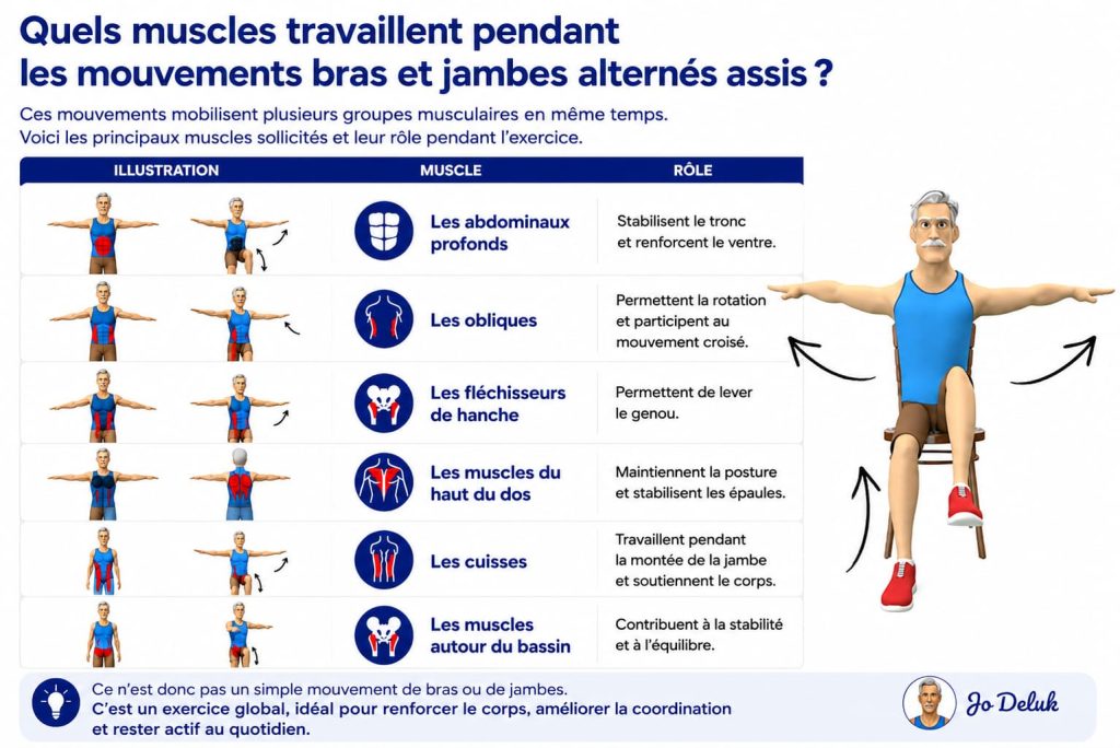 Muscles sollicités lors de l'exercice assis