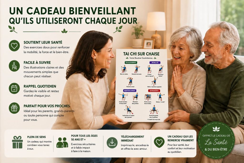 Idée cadeau Affiche Tai chi ssur chaise imprimable