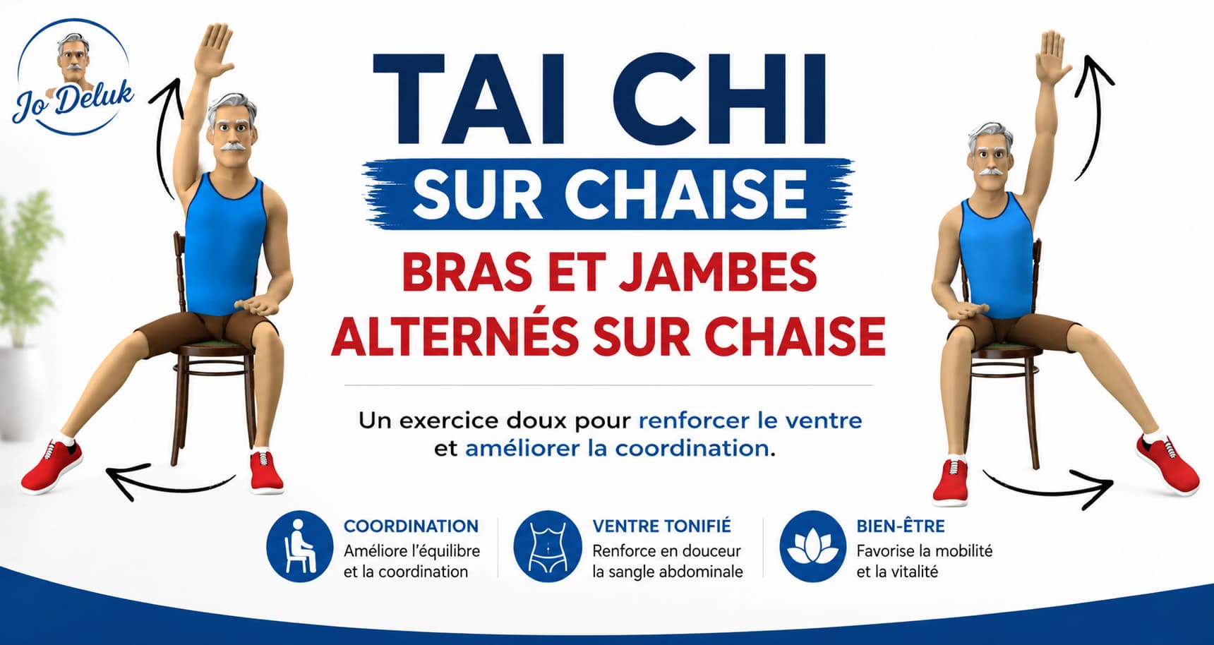 Tai chi sur chaise: bras et jambes alternés