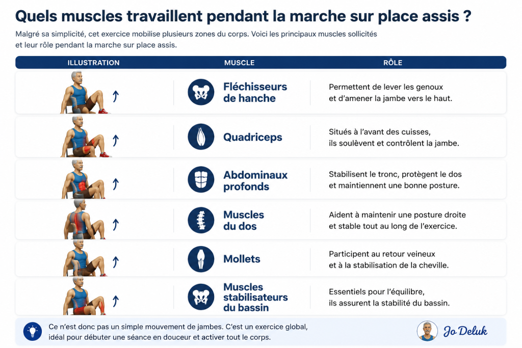 les muscles qui travaillent lors de la marche sur place assis