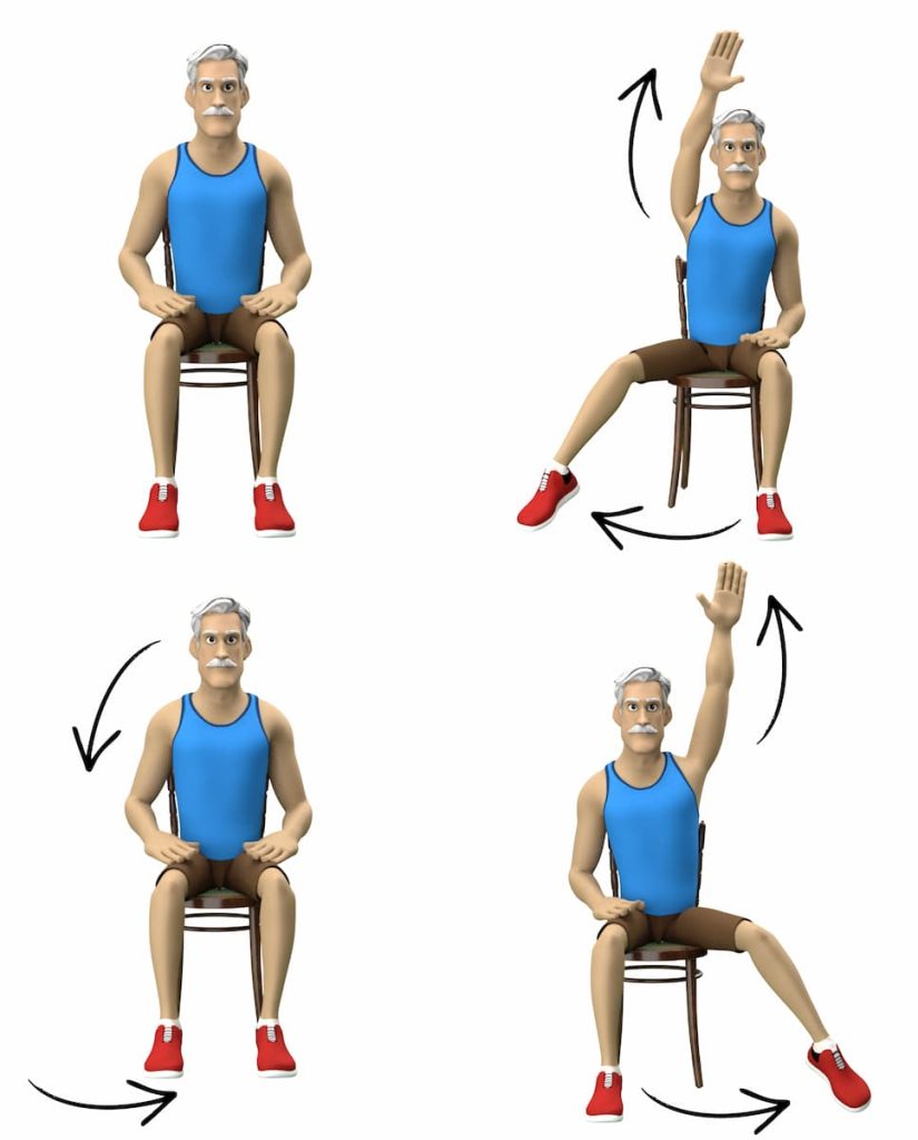 Tai chi sur chaise bras et jambes alternés